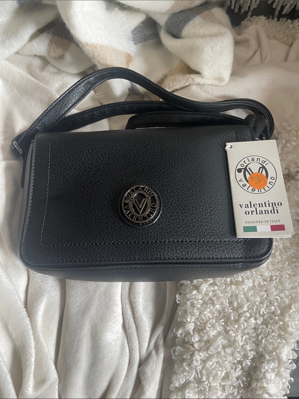 Valentino Orlandi Black Pebbled Leather Shoulder Bag